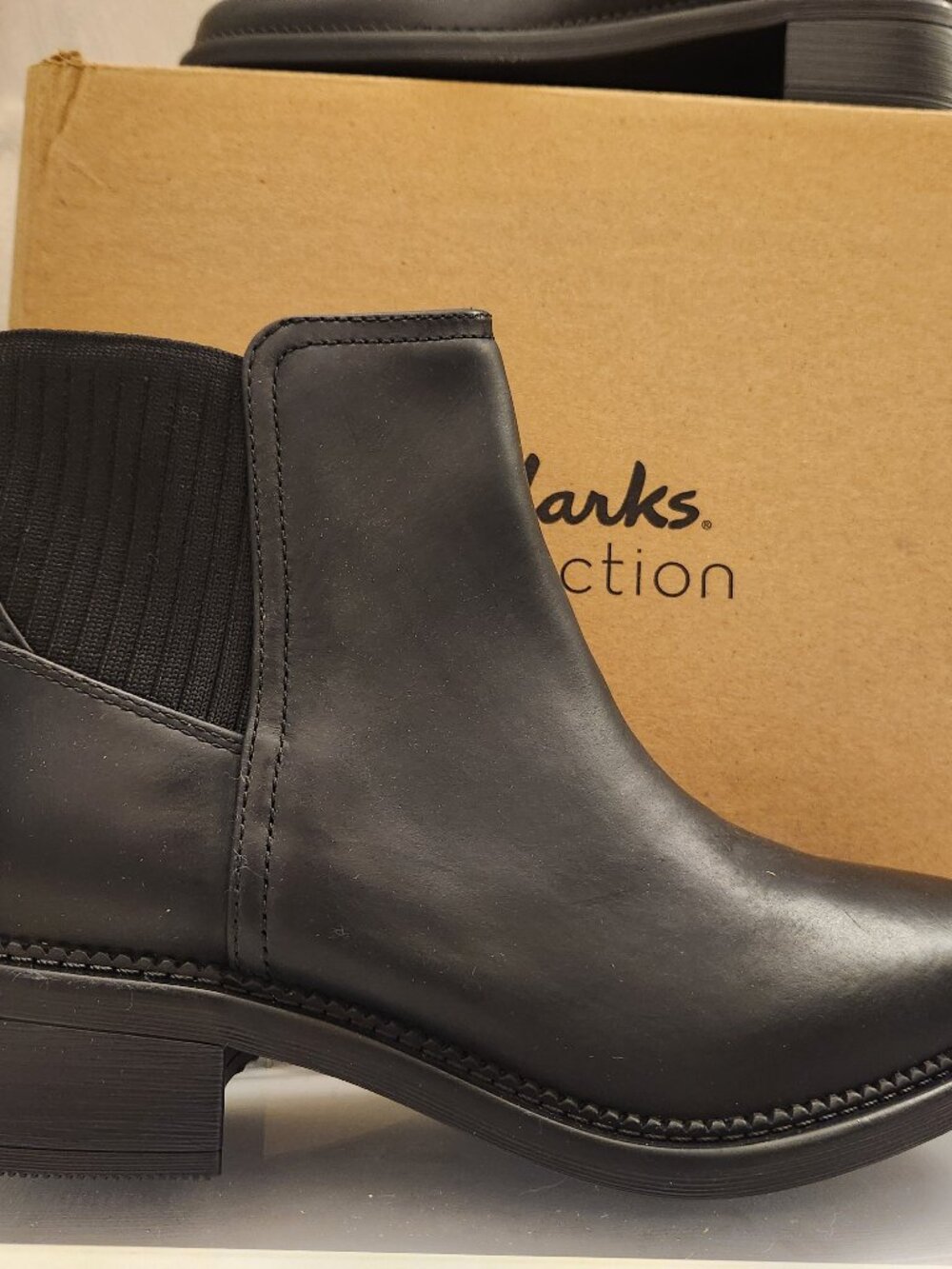 Clarks Black Leather "Maye Palm" Booties. NIB. Size 6